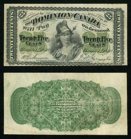 1870 Dominion of Canada Currency Twenty Five Cents Banknote Pick# 8a, VF Cover