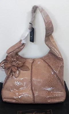 NWT Sharif 1827 Snake Embossed Suede Hobo Bag Large Slouchy w/ Removable Flower - Image 1 of 4