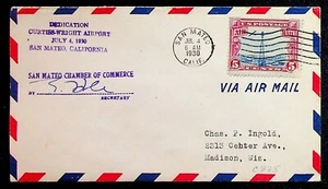 Cubierta de California 1930 dedicada al aeropuerto Curtiss Wright firmada por el secretario - Imagen 1 de 2
