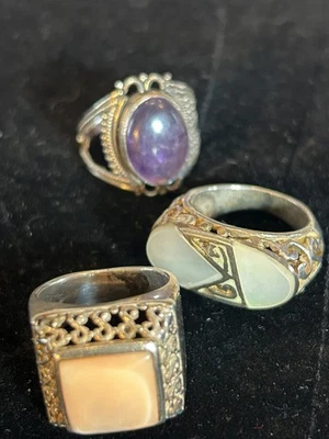 Anillos de plata de ley 925 amatista, coral, fregona de colección, lote de 3, tamaño 5,5-7 Foto 1 de 4