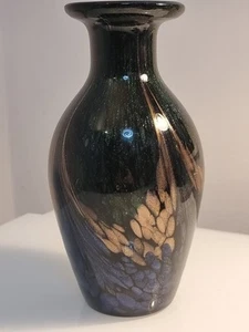 Vintage 80's Dale Tiffany art glass vase Favrile Mardi Gras Series Aventurine - Picture 1 of 19