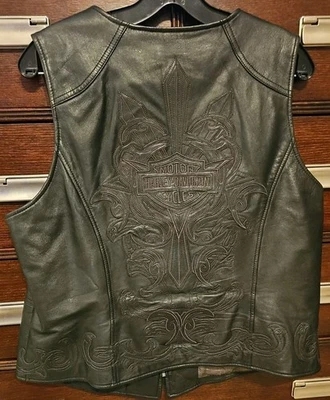Harley Davidson Vest Women's SZ 1W Black Genuine Leather Embroidered Zip Up - Image 1 of 4