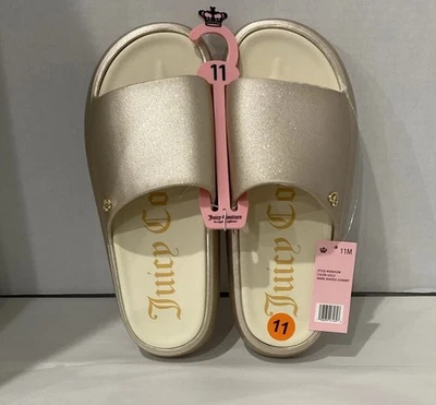 Juicy Couture Womens Sz 11 Sandals Waves Bling WJ05452W JC Heart Shimmer Gold - Image 1 of 4