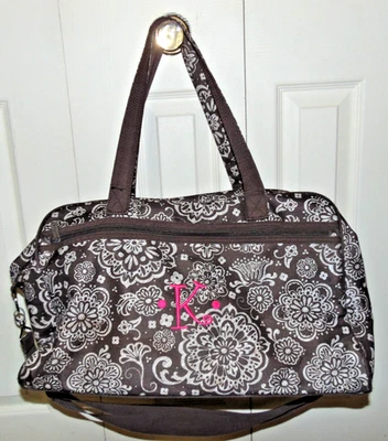 Trinta e uma bolsa de viagem marrom branca floral poliéster lona monograma "K' - Imagem 1 de 3