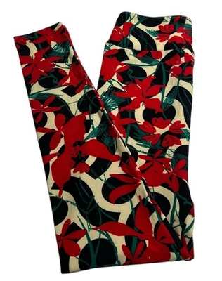 Leggings LuLaRoe OS Talla Única NEGRO ROJO Modernos Abstractos DAISY Flor Hierba Informales Foto 1 de 4