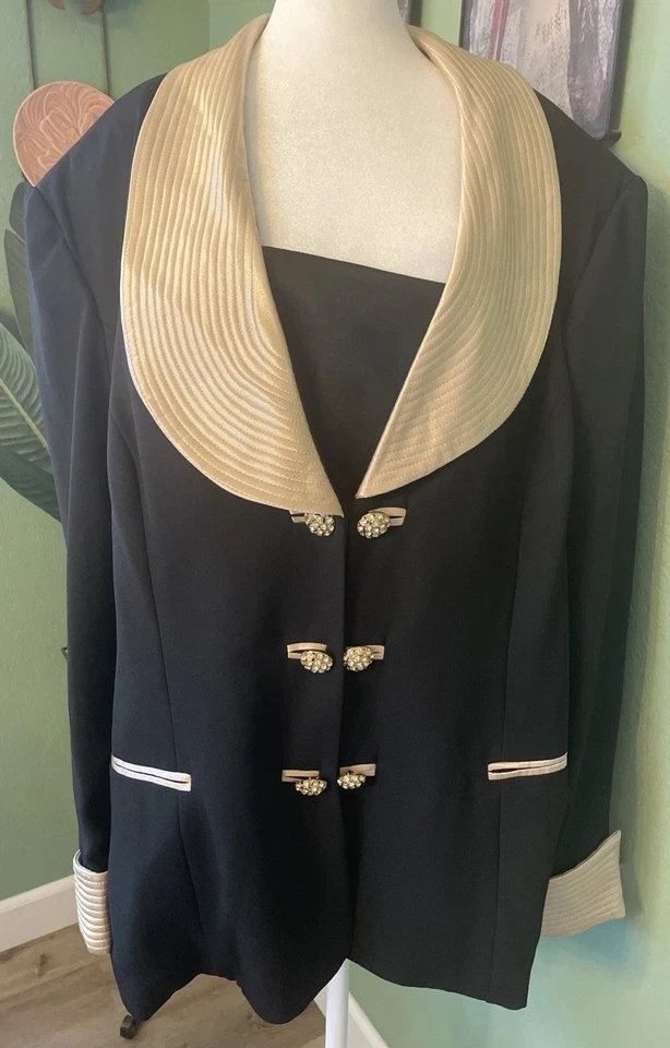 Blazer Katherine Bishop Negro y Dorado Doble Estrás Abotonado Talla 28 Nuevo con Etiquetas Foto 1 de 4