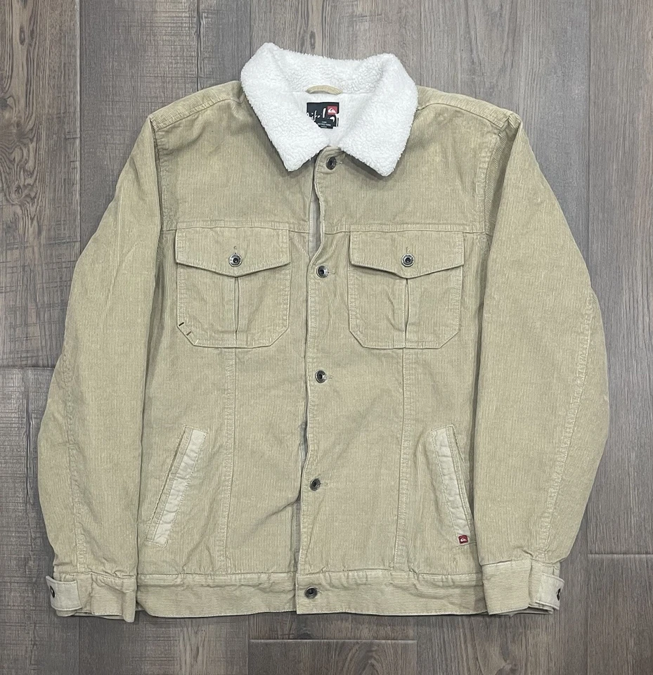 Jaqueta de Caminhoneiro Masculina Quicksilver Tan Veludo Sherpa Forrada com Botões Tamanho Grande - Imagem 1 de 4