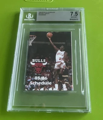 1985-86 Chicago Bulls Schedule Michael Jordan Cover Rookie BGS 7.5 Near Mint BUD - Image 1 of 4