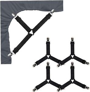 4pcs Bed Sheet Clips Suspender Straps Mattress Fastener Holder Triangle Grippers
