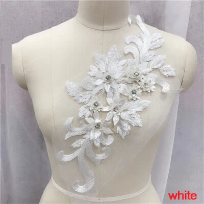 Lace Floral Embroidery Patches Trim Applique Wedding Formal Dress DIY Sew Craft - Image 1 of 4