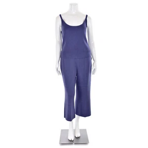 St. John Sport 2Pc Ribbed Knit Top & Cropped Pant Set in Grape sz XL/L - Picture 1 of 12