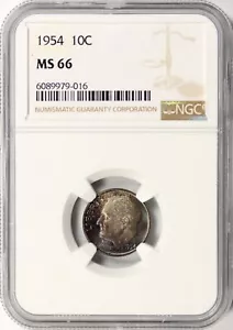 Moneda de diez centavos de plata Roosevelt 1954 10c NGC MS66 tonificación de color - Imagen 1 de 4
