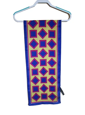 Bufanda rectangular de seda para mujer Ellen Tracy azul rojo amarillo geométrica 11,5" x 52" Foto 1 de 4