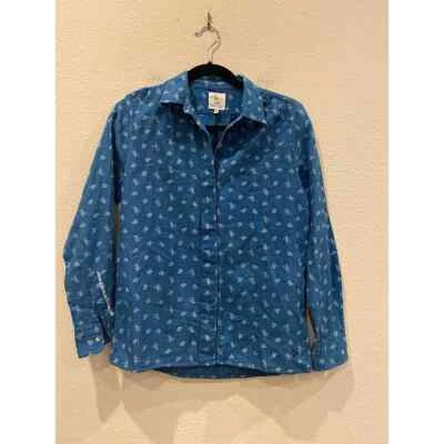 Blusa MiH Chambray Estampado Floral Manga Larga Botón Delantero Pequeña Foto 1 de 4