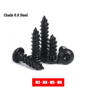 M3 M4 M5 M6 Button Head Socket Cap Self Tapping Screws Hex Drive 8.8 Steel Black - Picture 1 of 8
