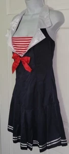NAUTICAL Navy Blue Pleated Poly Halter Top Naval Sailor Costume Dress M L - Picture 1 of 5