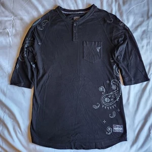 Famous Stars & Straps Black Med Paisley Print Henley Front Pocket T-Shirt Tee - Picture 1 of 9