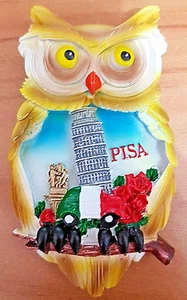 Imán de nevera de recuerdo Italia Italia - Torre inclinada búho Pisa y bandera Fiat 500 - Imagen 1 de 1