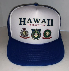 Gorra vintage azul real con blanco HAWAII THE PLACE TO BE de Nissin - Imagen 1 de 11