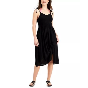 Miken Juniors Smocked Midi Dress Swim Cover-Up Black XS - Picture 1 of 7