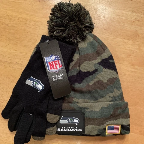 NFL STS SALUTE TO SERVICE SEATTLE SEAHAWKS BEANIE / GLOVES ONE SIZE CAMO CAP HAT Cover