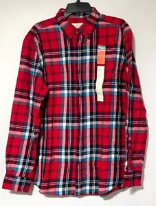 Camicia uomo St. John's Bay manica lunga vestibilità classica flanella M rosso navy a quadri nuova con etichetta - Foto 1 di 3