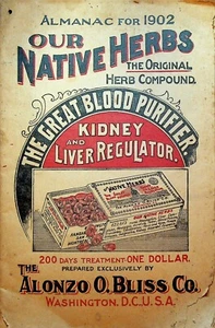 Alonzo O Bliss Native Herbs Almanac 1902 Quack Medicine  - Picture 1 of 3