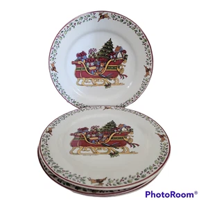 (4) Susan Winget SANTA'S SLEIGH Over The Housetops Christmas Salad Plates 1997 - Picture 1 of 5