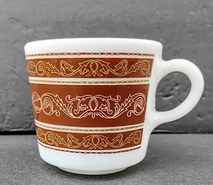 1 Vintage Pyrex Tableware Corning Glass Retro Coffee Tea Mug Cup Brown Scroll  - Picture 1 of 10