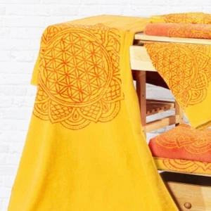 Badetuch - Blume des Lebens mit Edelsteinen - Sonnengruß koralle BIO energetisch - Bild 1 von 3