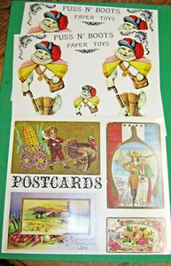 Reproduction Thanksgiving Postcards & Paper Toys 3 Sheets Puss N' Boots - Picture 1 of 3
