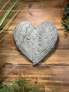 STONE GARDEN LOVE HEART WINGS ANGEL FAIRY MEMORIAL WALL PLAQUE HANGING ORNAMENT - Picture 1 of 5