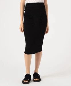 James Perse NWT Black Crepe Matte Jersey Shirred Pencil Midi Skirt Size 1 - Picture 1 of 7
