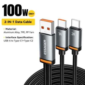 2 in 1 100W USB Type C Cable Fast Charging Wire Cable For iPhone 16 15 Samsung - Picture 1 of 14