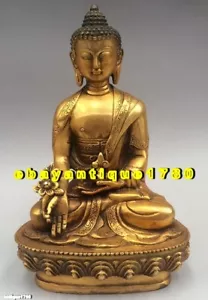 old Buddha Statue Gilt/Golden Bronze bhagavan Bhaisajya Sakyamuni Statue - Picture 1 of 5