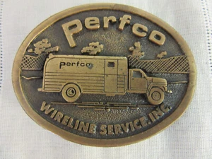 Perfco Wireline Service Inc vintage Truck Belt Buckle Oil & Gas Hit line USA - Picture 1 of 6
