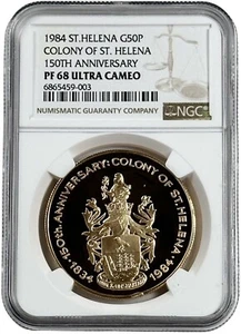 Rare 150 Made 1984 St Helena Anniversary 50 Pence Gold 1.4 oz Coin NGC PF 68 UC - Picture 1 of 2