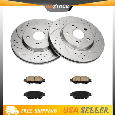 Rotores y pastillas de freno delanteros ranurados perforados para Toyota Camry 2003-2005 3,0 L 3,3 L Foto 1 de 4