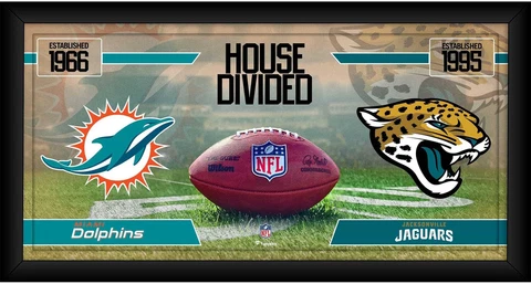 Miami Dolphins vs Jacksonville Jaguars Frmd 10" x 20" House Divided Collage Cover