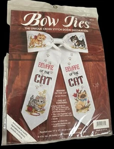 Beware of the Cat Bow Ties Cross Stitch Door Decoration 11'' x 17'' Kit 08131 - Picture 1 of 4