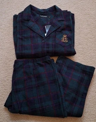 Conjunto de pijama para mujer Ralph Lauren verde a cuadros microfleece L NUEVO Foto 1 de 4