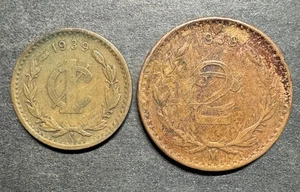 Mexico 1939 One Two 1 2 Centavo Lot Of 2 Eagle World Foreign Coins   - Picture 1 of 2