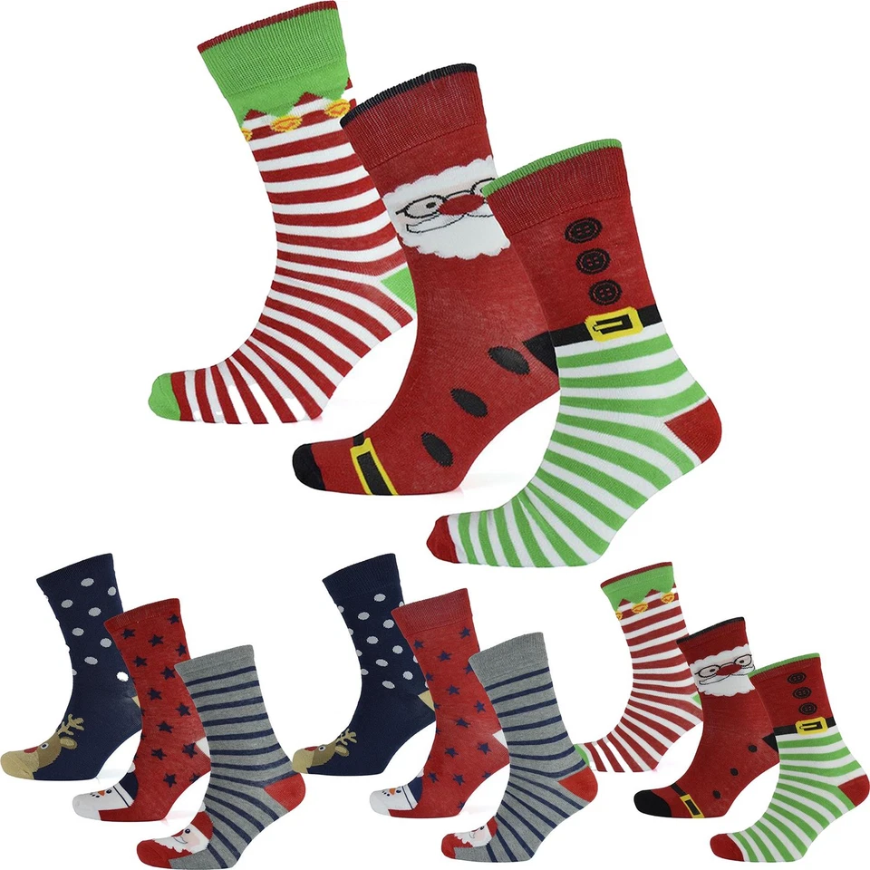 A2Z 3 Pack Ladies Mens Christmas Novelty Pattern Socks Stylish Soft Xmas Socks - Image 1 of 1