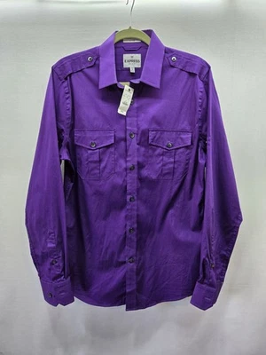 Express Mens MK2 Shirt Modern Fit Sz M 15-15.5 Purple Button Up Roll Tab Fitted - Image 1 of 4