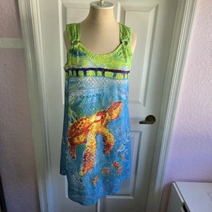 Leoma Lovegrove Sea Turtle Swim Cover-up Dress Size S Bright Colors Beach Travel - Picture 1 of 8