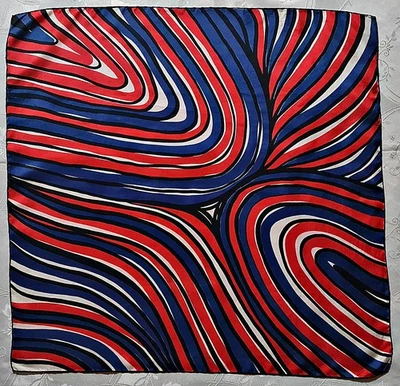 SCARF VINTAGE AUTHENTIC STRIPED ART  WAVES BLUE RED SILK 26"SQUARE SCARF - Image 1 of 4