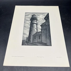 The Portland Lighthouse Wood Engraving John De Pol print 1977 Limited Edition - Bild 1 von 8