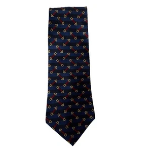 Tommy Hilfiger Silk Neck Tie Blue Horsebit Design Print 4" Wide - Picture 1 of 3