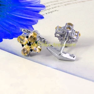 Natural Citrine & Sapphire Gemstones 925 Sterling Silver Cufflinks For Men's #45 - Picture 1 of 3