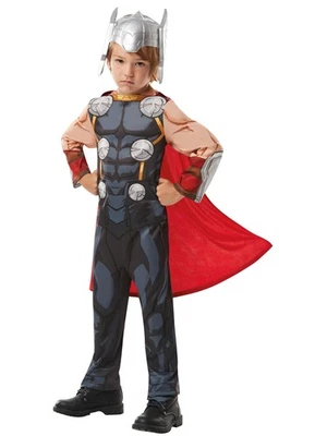 Boys Thor Marvel Avengers Cosplay Superhero Cape Helmet Fancy Dress Kids Costume - Image 1 of 4